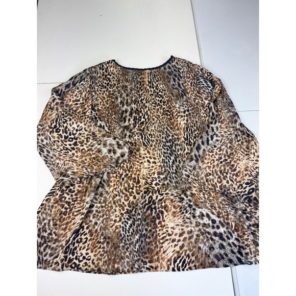 Spense Leopard Print Tunic Top Keyhole Neckline Brown Animal Print Blouse LG - Picture 2 of 9
